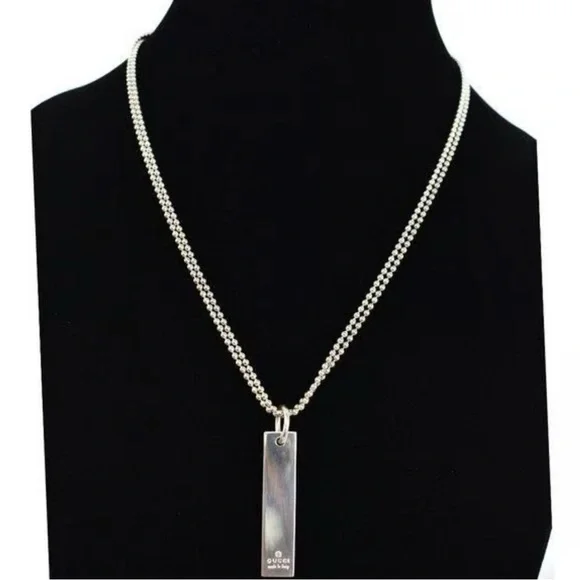 Gucci 925 Silver Logo Plate Pendant Necklace - Picture 3 of 7